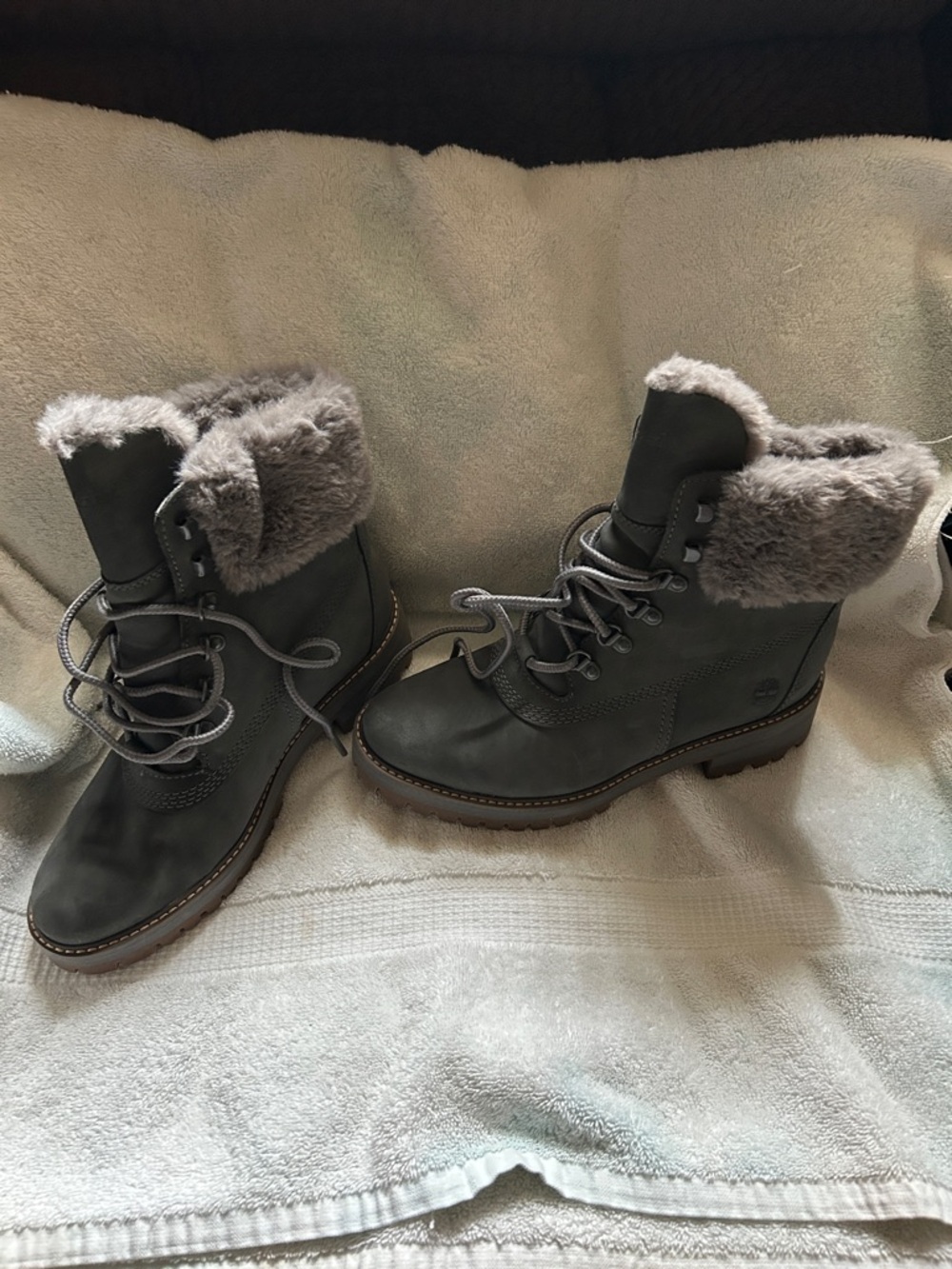 Timberland Gray Lace-Up Faux-Fur Collar Winter Boots